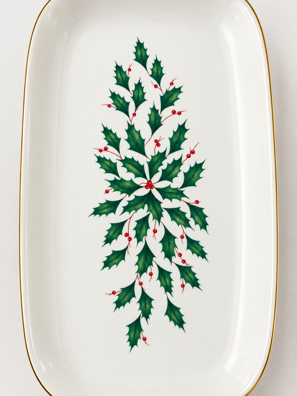 Lenox Holiday Holly Rectangular Serving Platter Gold Trim